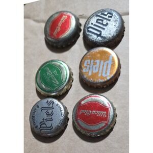 Vintage Piels and Utica Club Beer Bottle Cap Lot 6pc Retro Breweriana Metal Caps